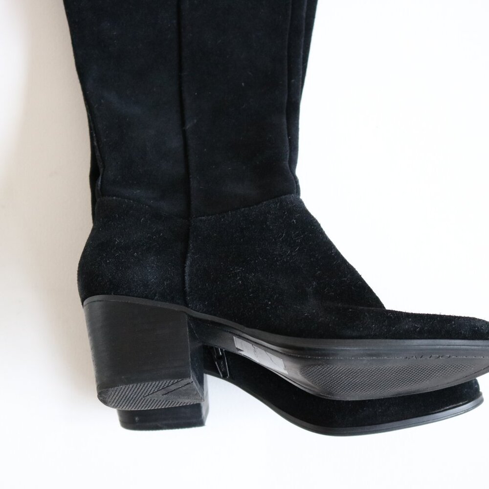 Tall Black Heeled Suede Boots